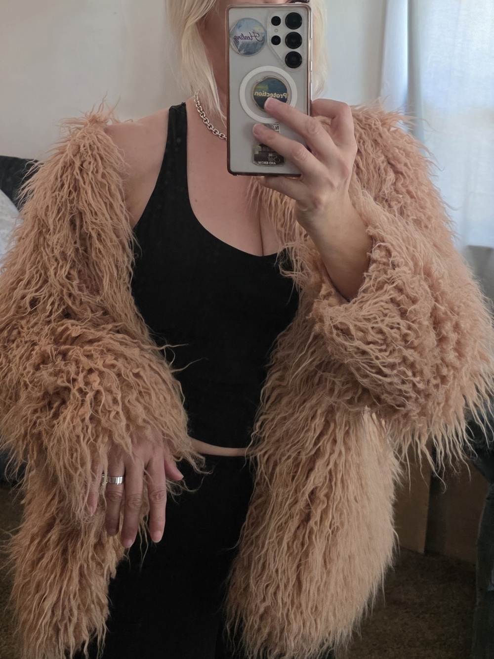 H&M Dusty Rose Shag Faux Fur Coat